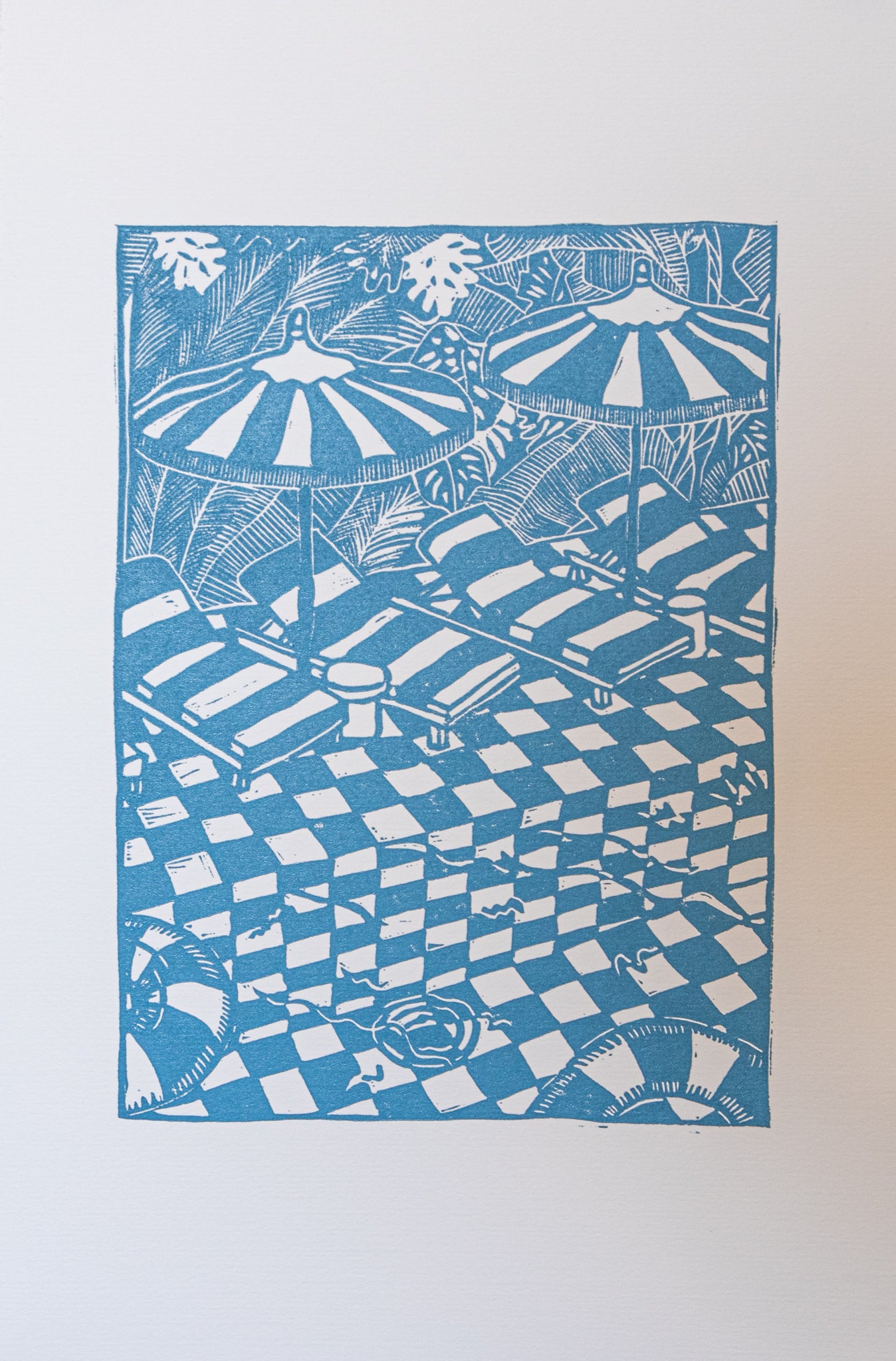 "Swimming pool" lino print
