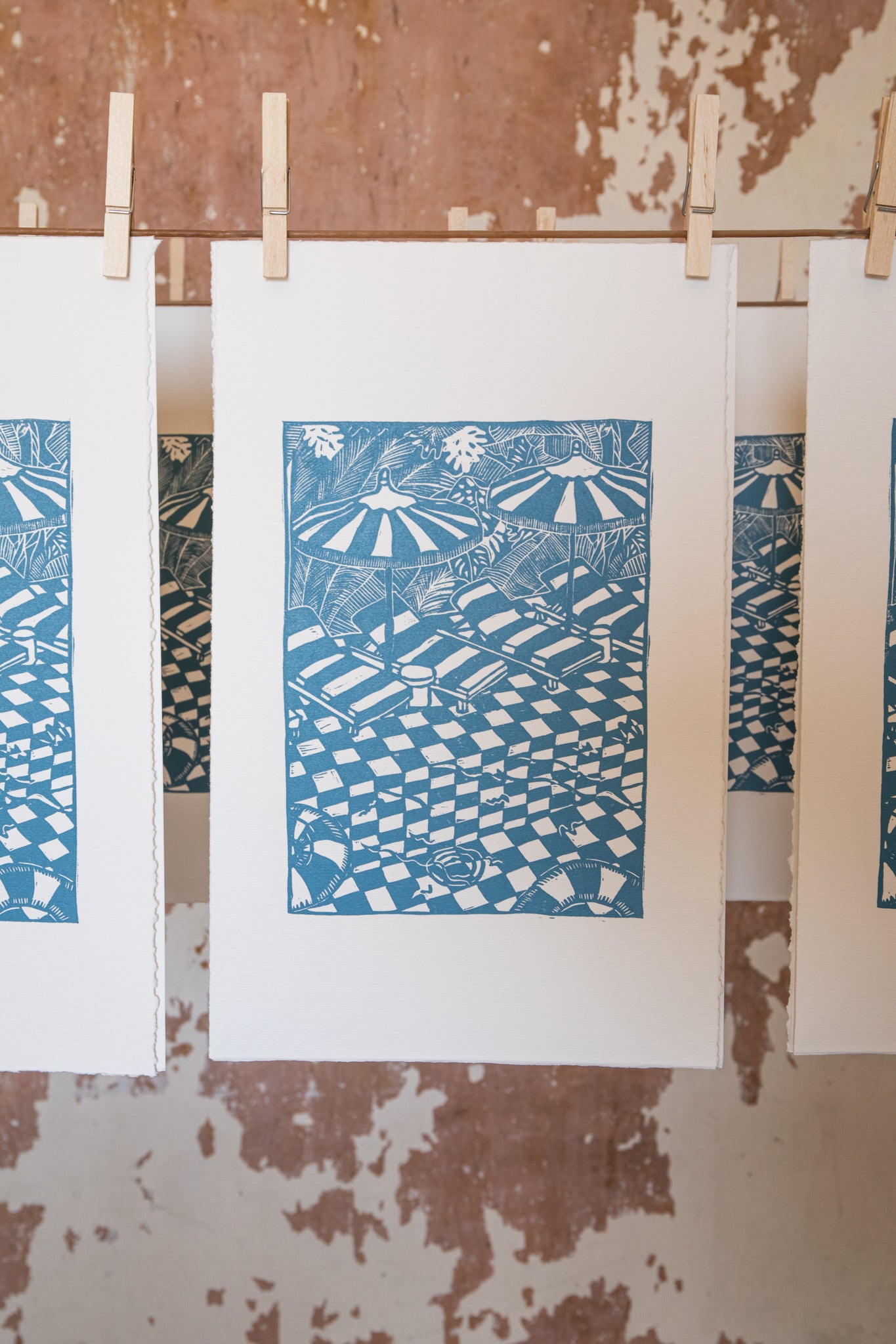 "Swimming pool" lino print