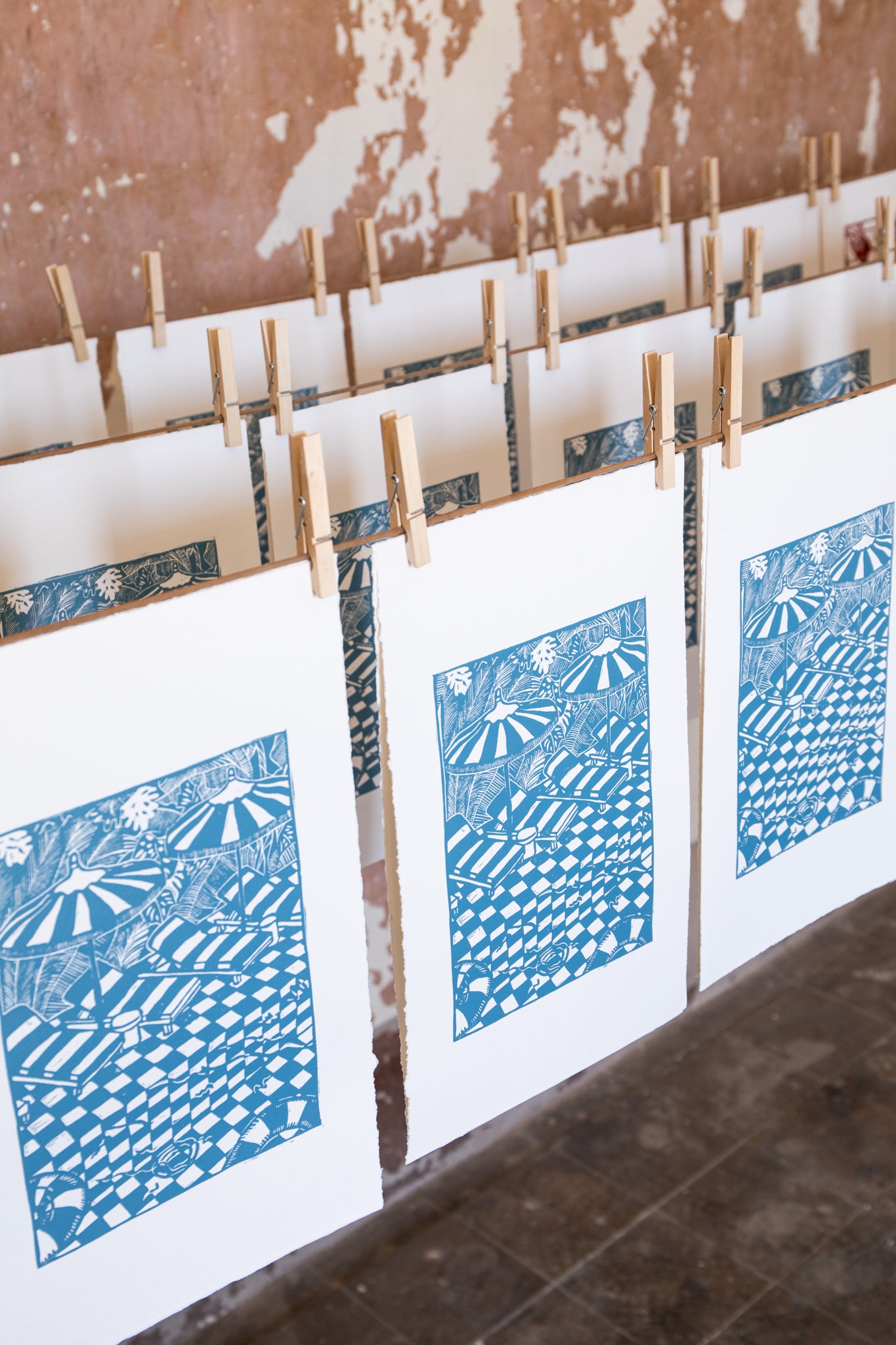 "Swimming pool" lino print