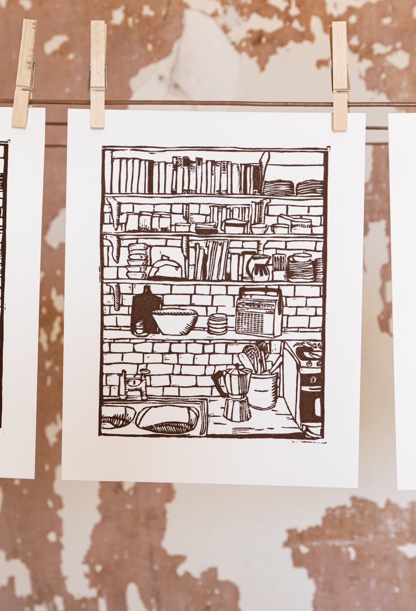 "Kitchen" lino print