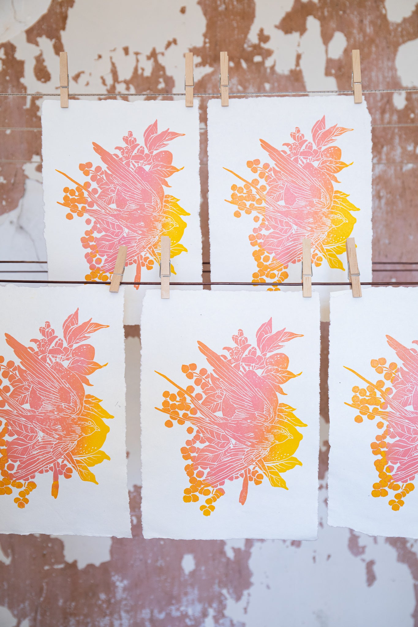 "Lemon and mimosa" ombre lino print