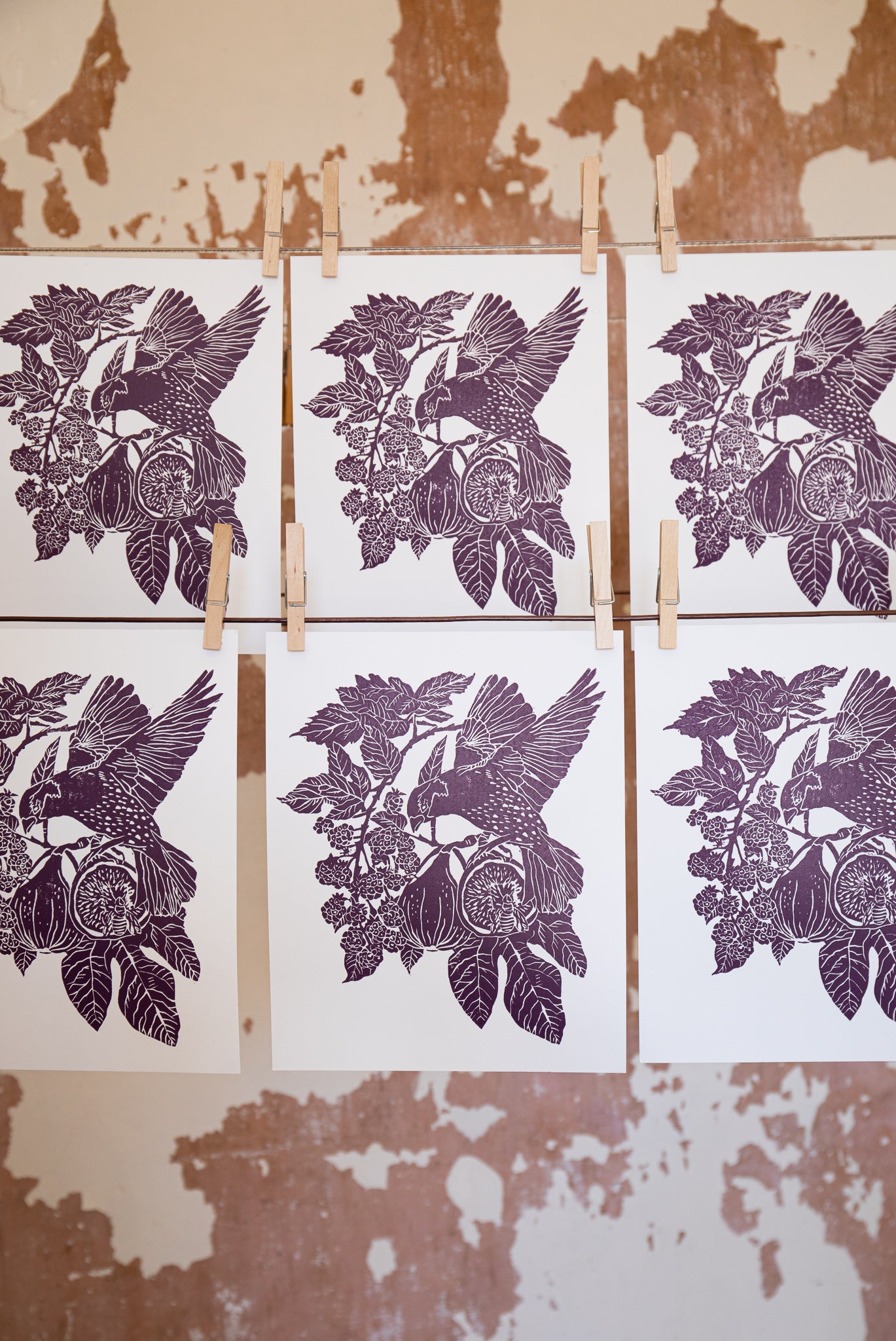 "Figs and blackberries", lino print