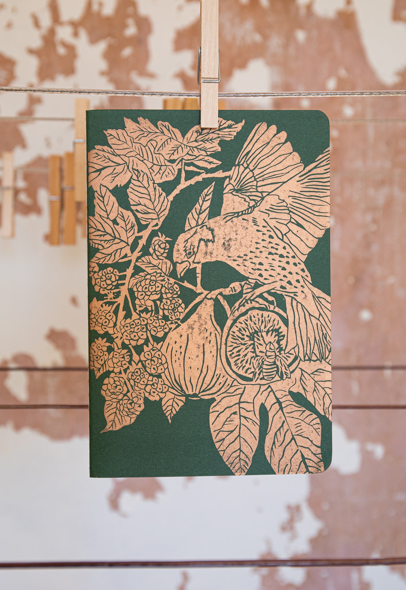 Figs and blackberry notebook, dark green and copper. A5