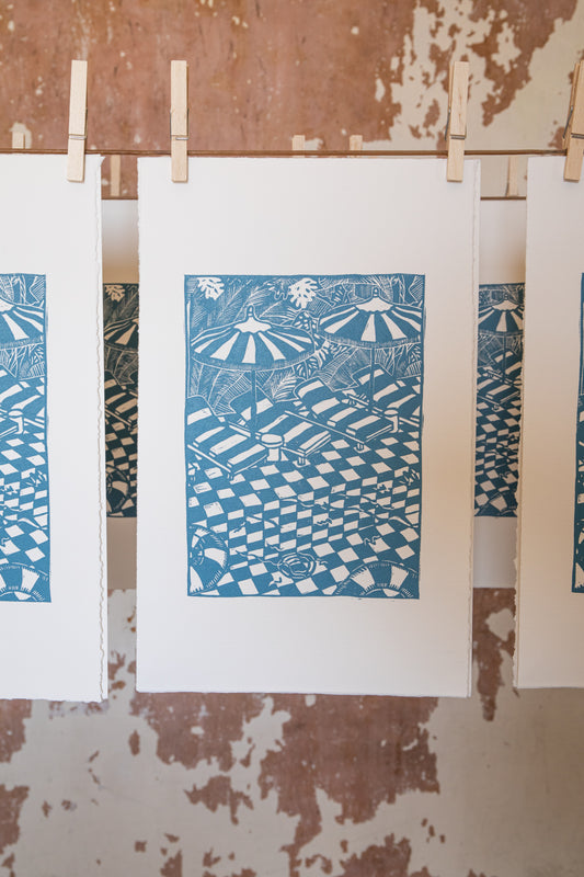 "Swimming pool" lino print