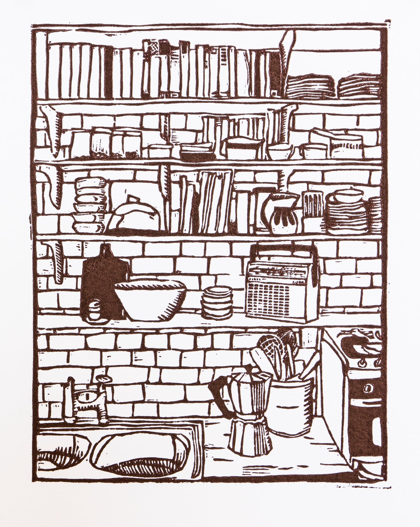 "Kitchen" lino print