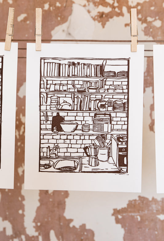 "Kitchen" lino print