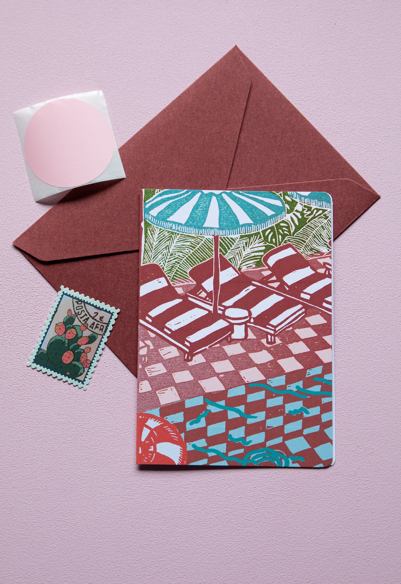Swimming pool A6 folded card, set