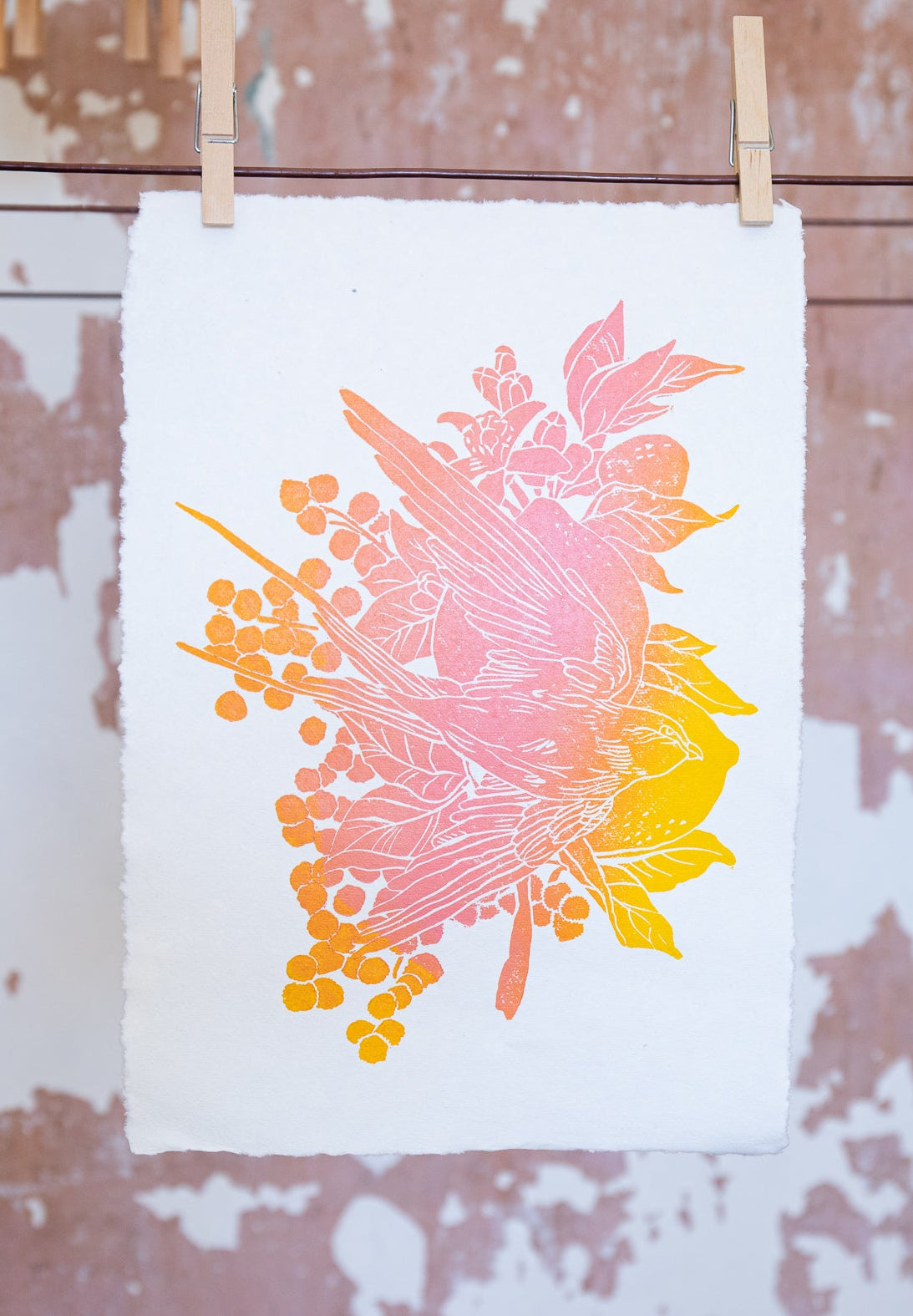 "Lemon and mimosa" ombre lino print