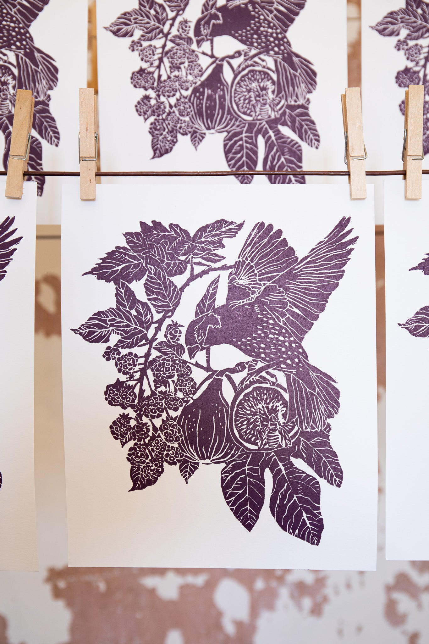 "Figs and blackberries", lino print