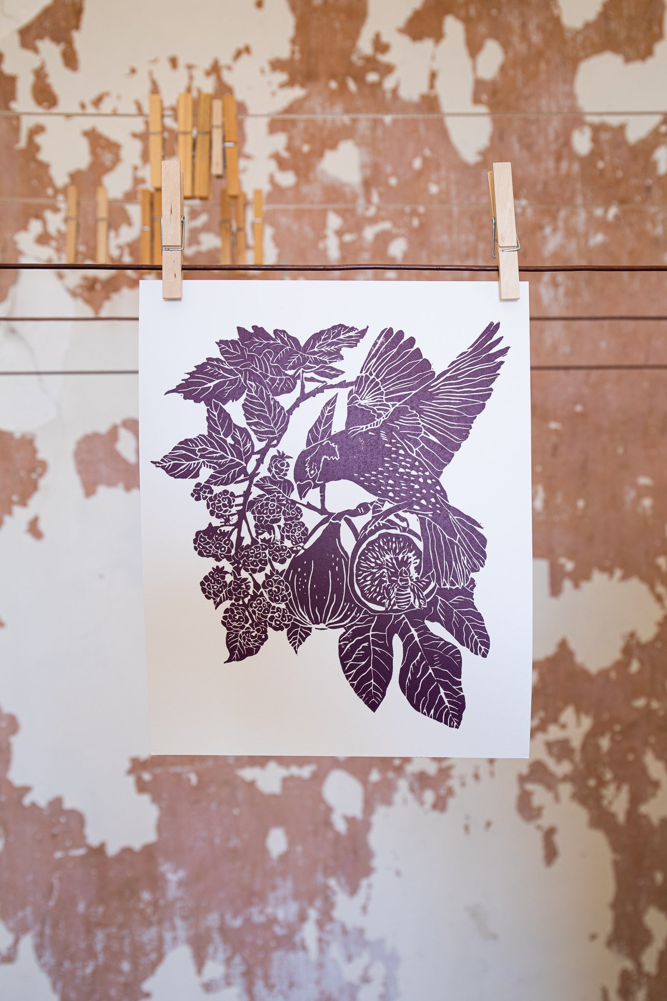 "Figs and blackberries", lino print