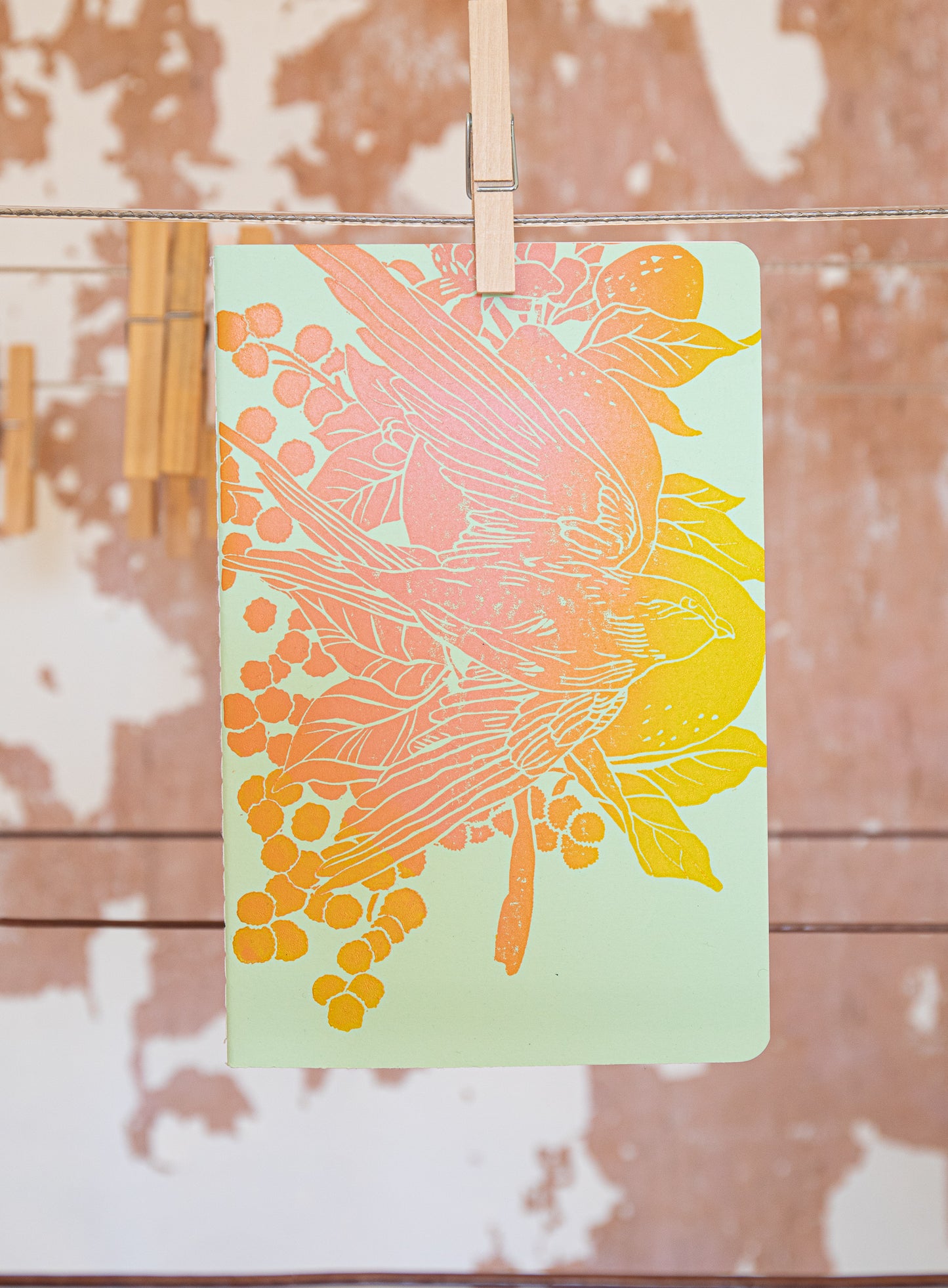 Lemon & Mimosa Notebook, Ombre on pale green, A5