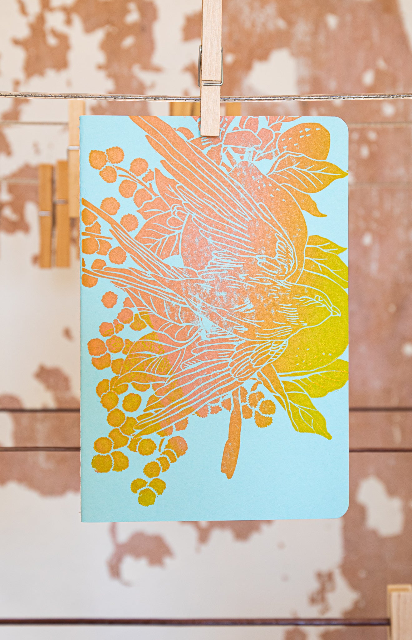 Lemon & Mimosa Notebook, Ombre on Turquoise, A5