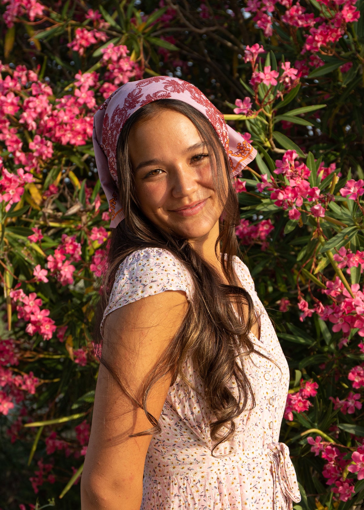 Orange and mimosa bandana normal size 60x60 cm