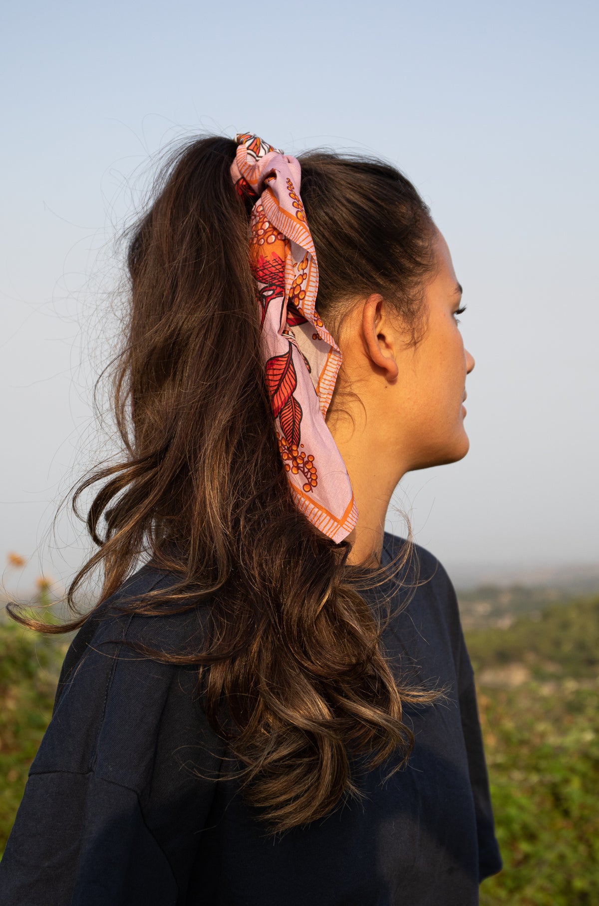 Orange and mimosa bandana normal size 60x60 cm