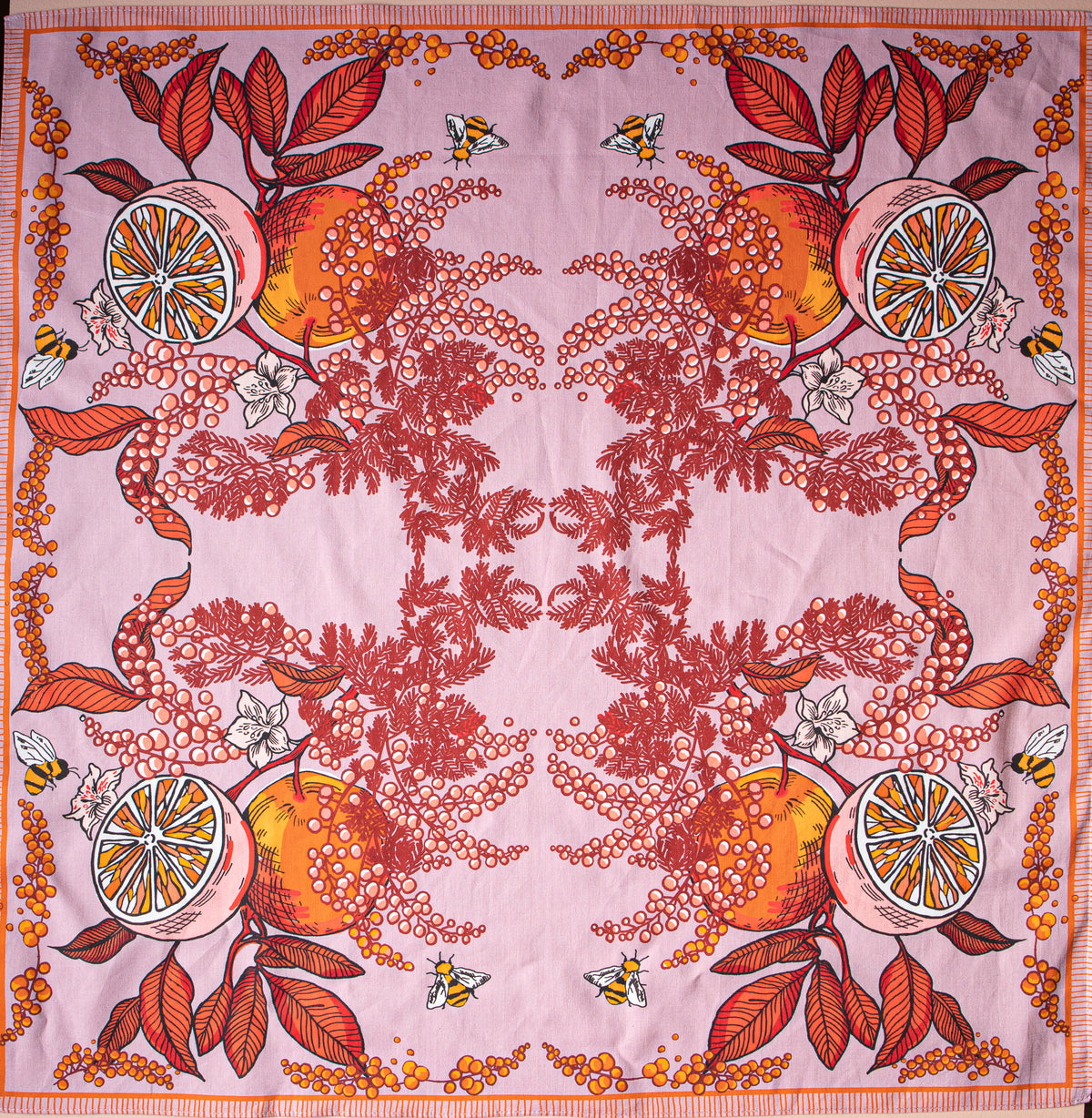 Orange and mimosa bandana normal size 60x60 cm